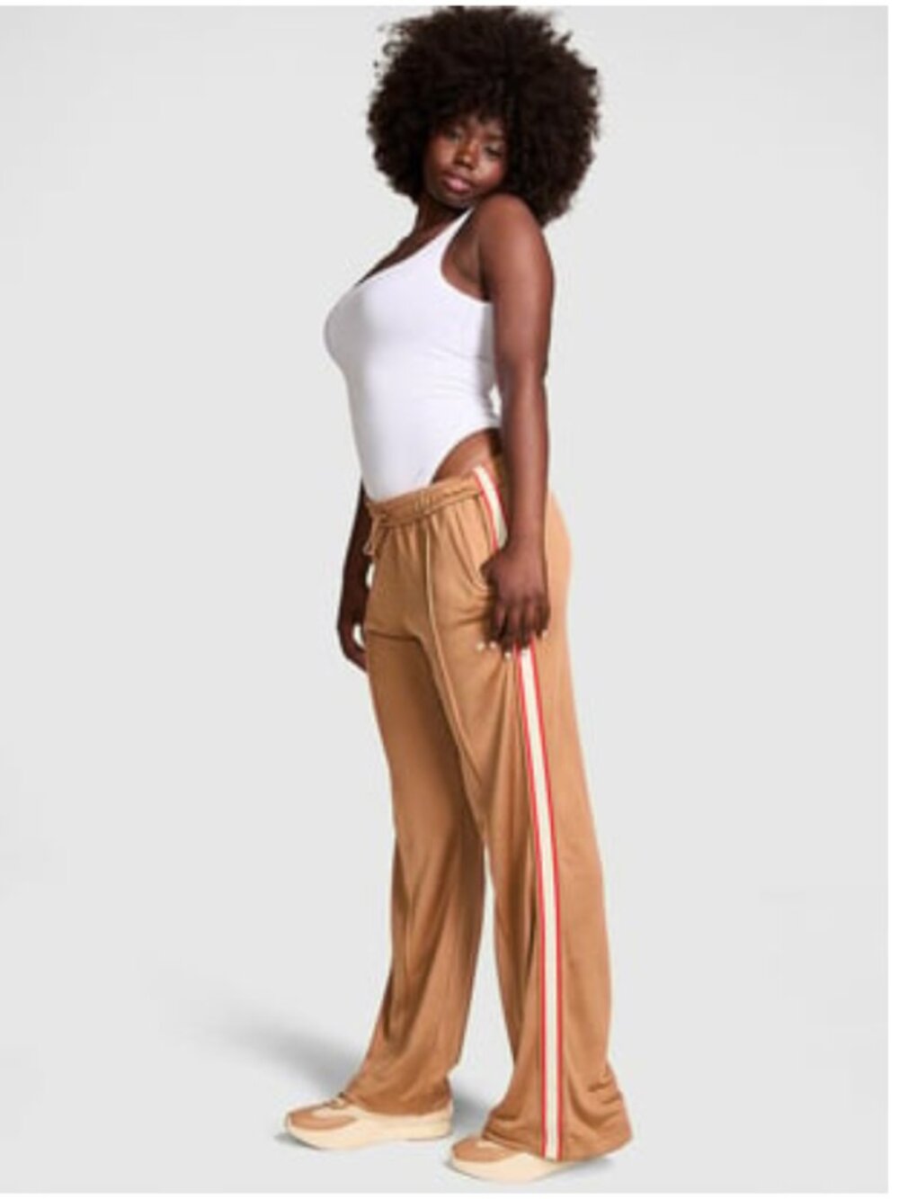 PINK Victorias Secret Retro Wide Leg Track Star Pants Stripe Sides Brown XXL NWT